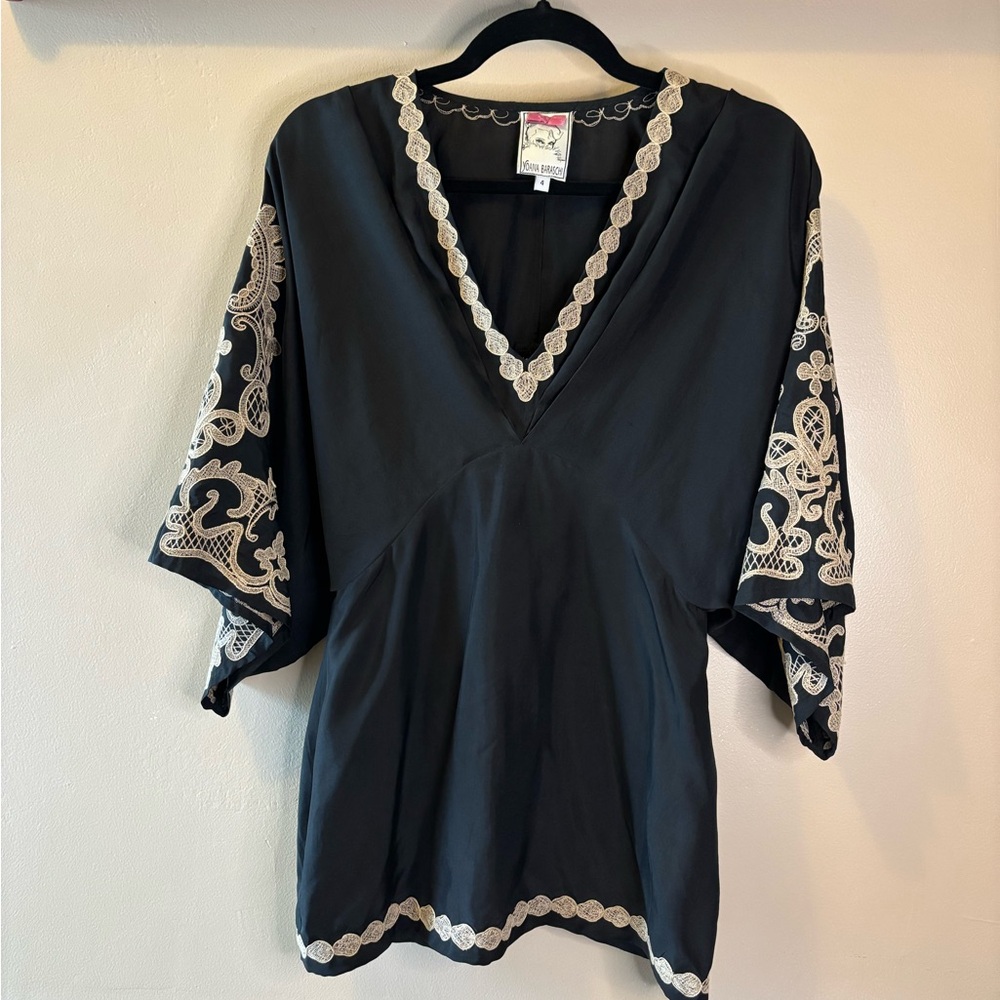 Yoana Baraschi Silk Black Cream Embroidered Tunic